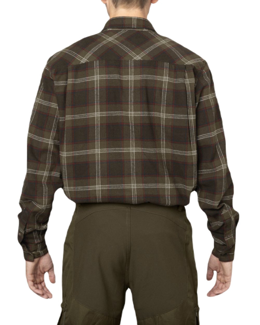 Pine Green Check Coloured Seeland Glen Flannel Shirt On A White Background #colour_pine-green-check