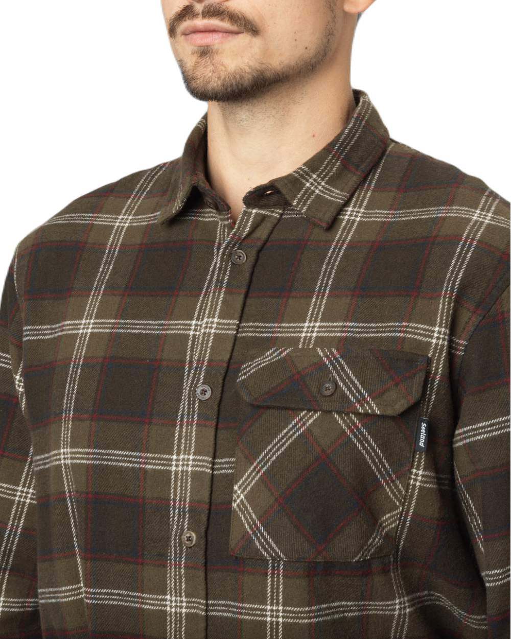 Pine Green Check Coloured Seeland Glen Flannel Shirt On A White Background #colour_pine-green-check