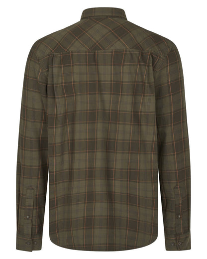 Pine Green Dark Navy Check Coloured Seeland Glen Flannel Shirt On A White Background #colour_pine-green-dark-navy-check