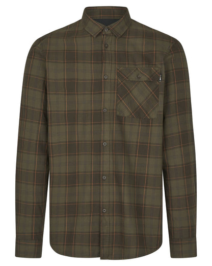 Pine Green Dark Navy Check Coloured Seeland Glen Flannel Shirt On A White Background #colour_pine-green-dark-navy-check