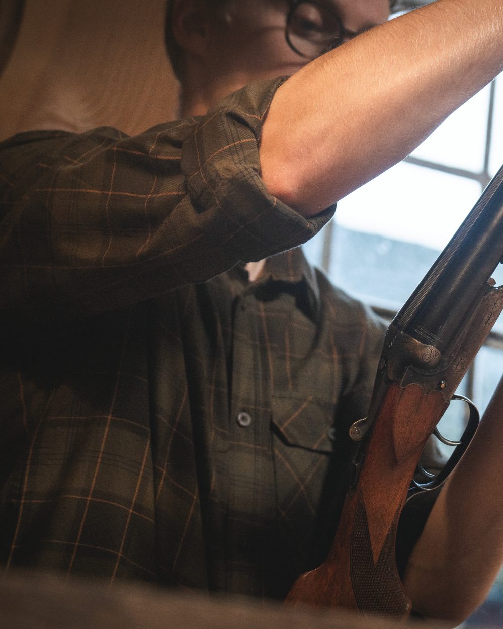 Pine Green Dark Navy Check Coloured Seeland Glen Flannel Shirt On A Outdoor Background #colour_pine-green-dark-navy-check