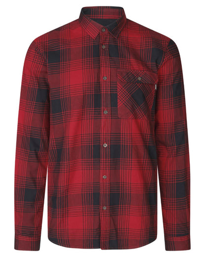 Red Check coloured Seeland Glen Flannel Shirt on white background #colour_red-check