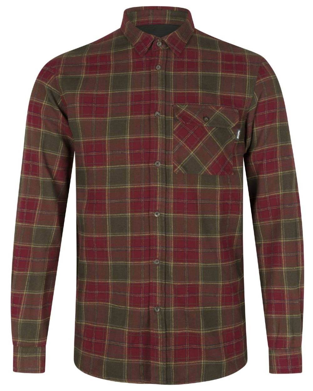 Red Forest Check Coloured Seeland Glen Flannel Shirt On A White Background #colour_red-forest-check