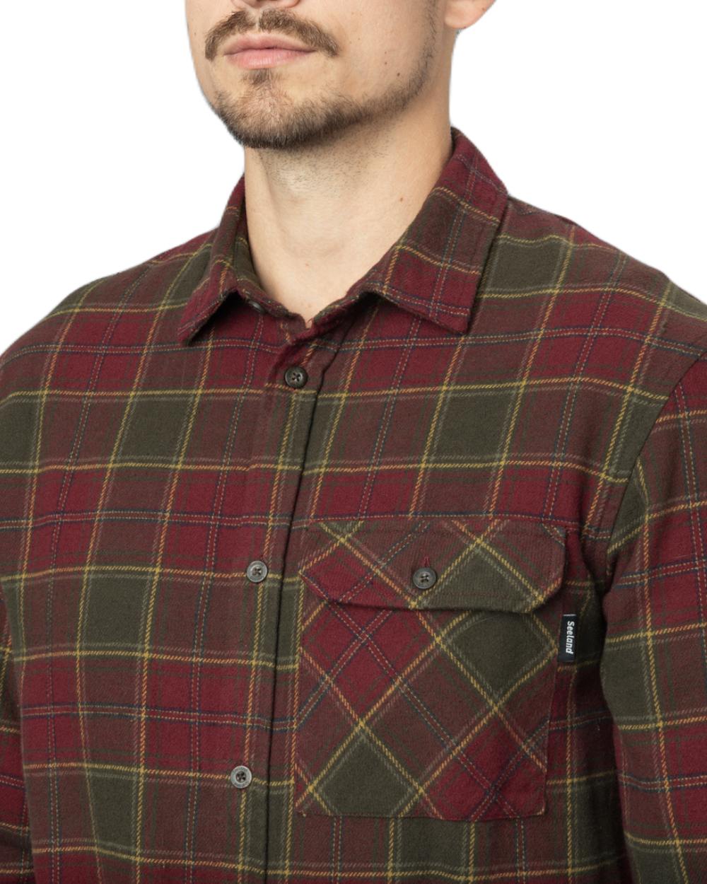 Red Forest Check Coloured Seeland Glen Flannel Shirt On A White Background #colour_red-forest-check