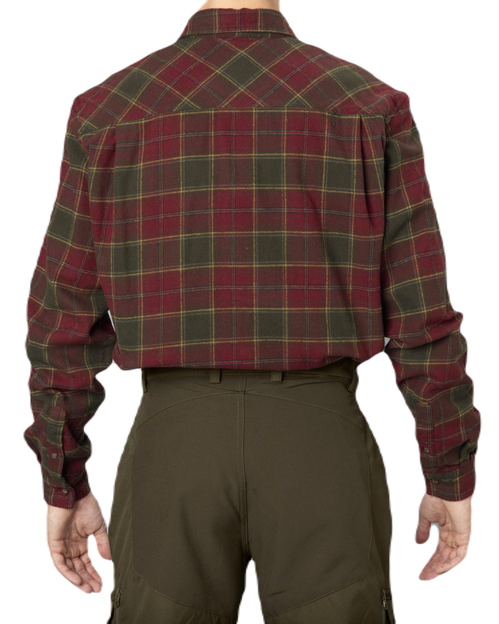 Red Forest Check Coloured Seeland Glen Flannel Shirt On A White Background #colour_red-forest-check
