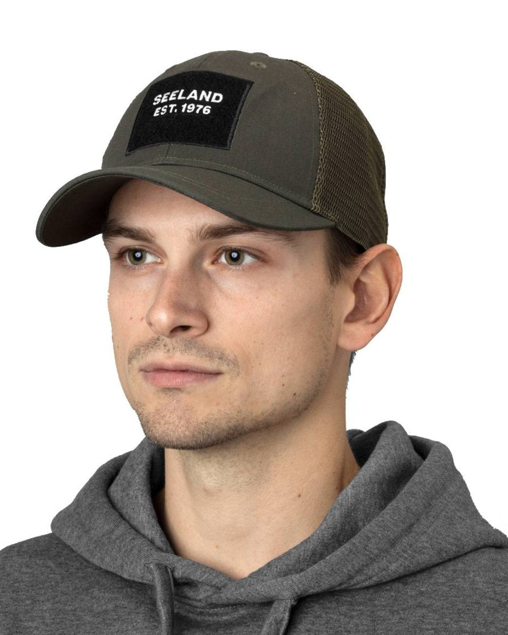 Grape Leaf Coloured Seeland Granite Trucker Cap on white background #colour_grape-leaf