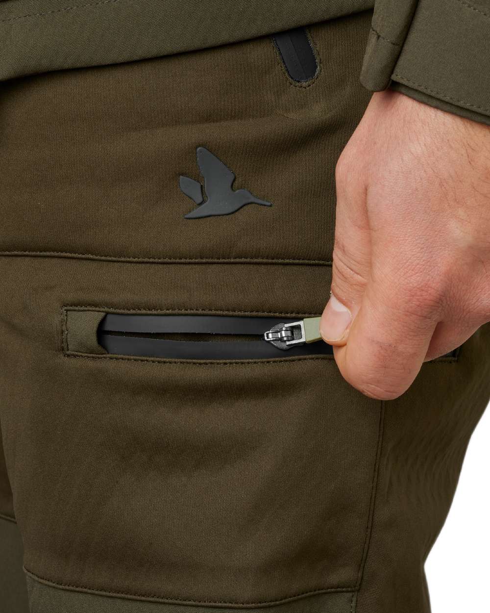 Pine Green Coloured Seeland Hawker Shell II Waterproof Trousers on white background #colour_pine-green