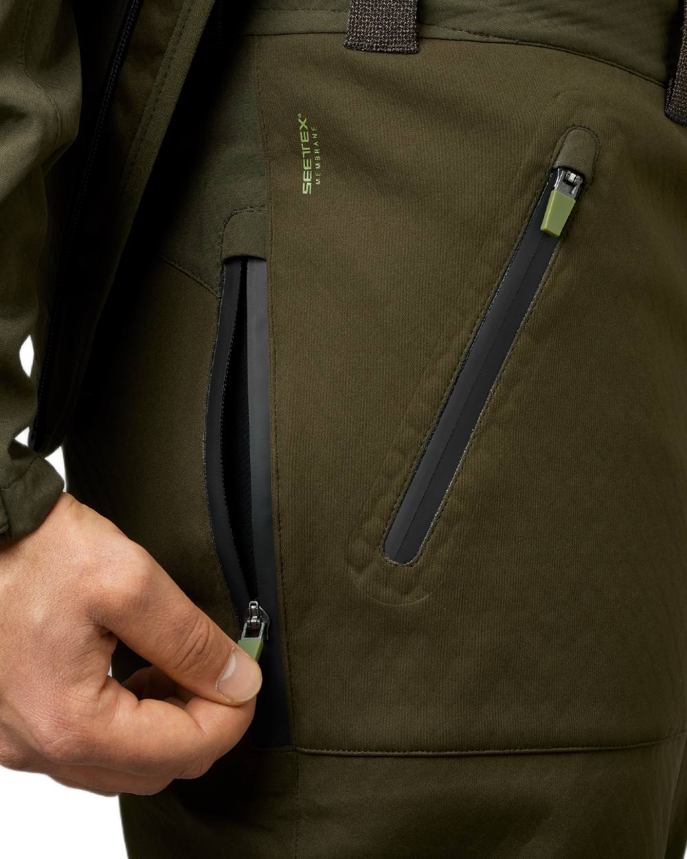 Pine Green Coloured Seeland Hawker Shell II Waterproof Trousers on white background #colour_pine-green