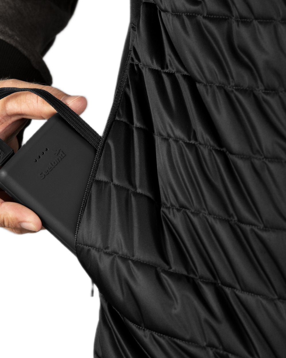 Black Coloured Seeland Heat Quilted Waistcoat on White background #colour_black