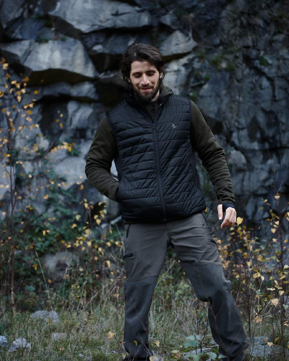 Black Coloured Seeland Heat Quilted Waistcoat on outdoor background #colour_black