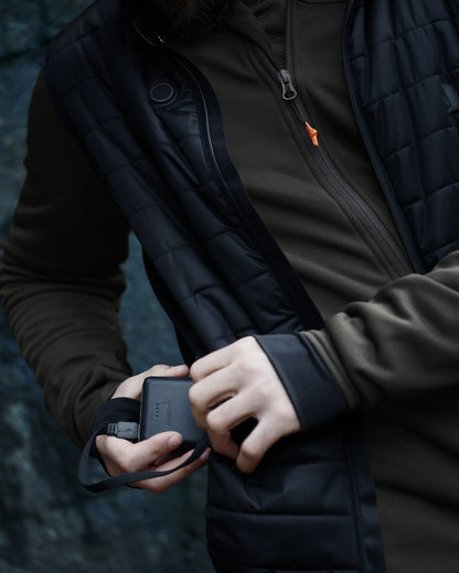 Black Coloured Seeland Heat Quilted Waistcoat on outdoor background #colour_black