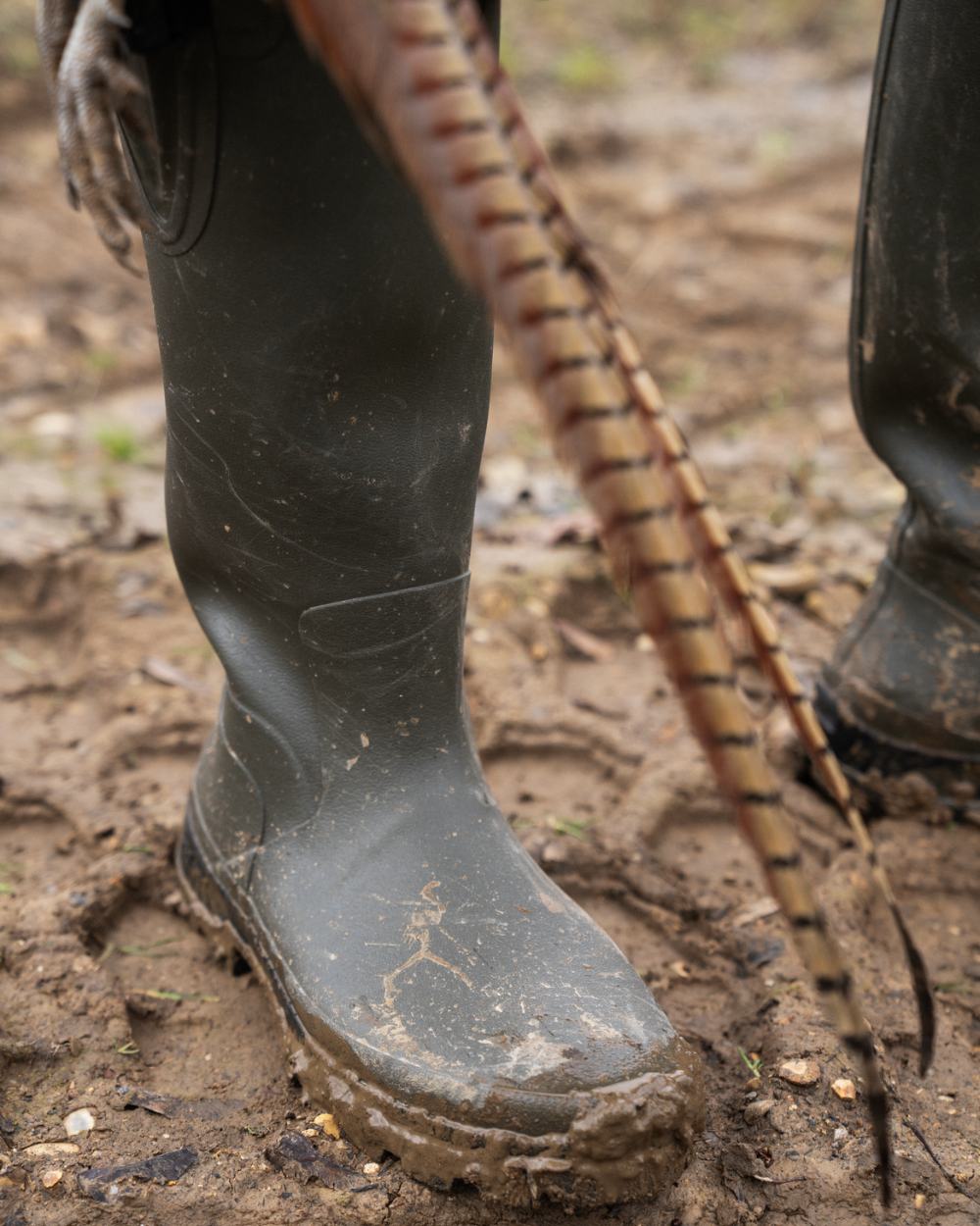 Pine Green Coloured Seeland Hillside Enforced Wellingtons on outdoor background #colour_pine-green