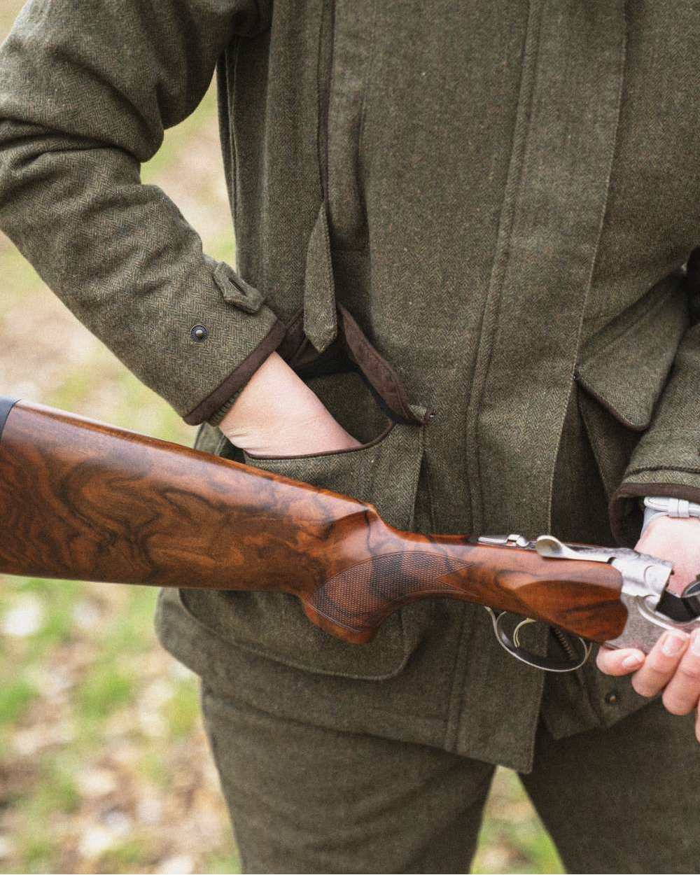 Moss Green Coloured Seeland Hillside Harriet Jacket on outdoor background #colour_moss-green