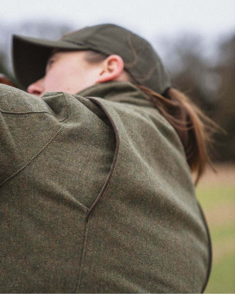 Moss Green Coloured Seeland Hillside Harriet Jacket on outdoor background #colour_moss-green