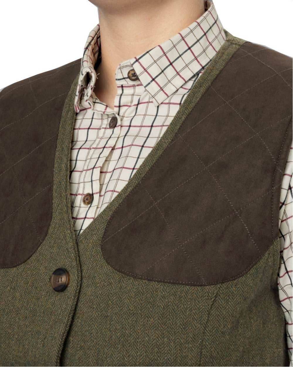 Moss Green Coloured Seeland Hillside Harriet Waistcoat on white background #colour_moss-green