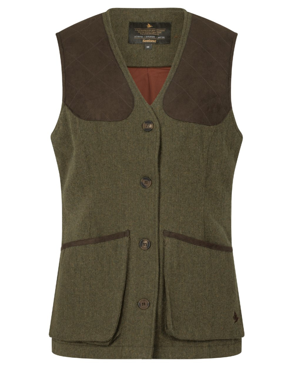 Moss Green Coloured Seeland Hillside Harriet Waistcoat on white background #colour_moss-green