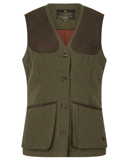 Moss Green Coloured Seeland Hillside Harriet Waistcoat on white background #colour_moss-green