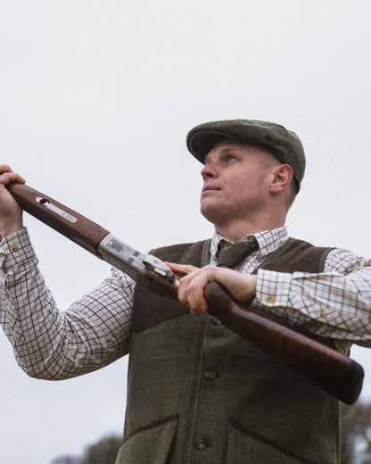 Moss Green Coloured Seeland Hillside Waistcoat on outdoor background #colour_moss-green