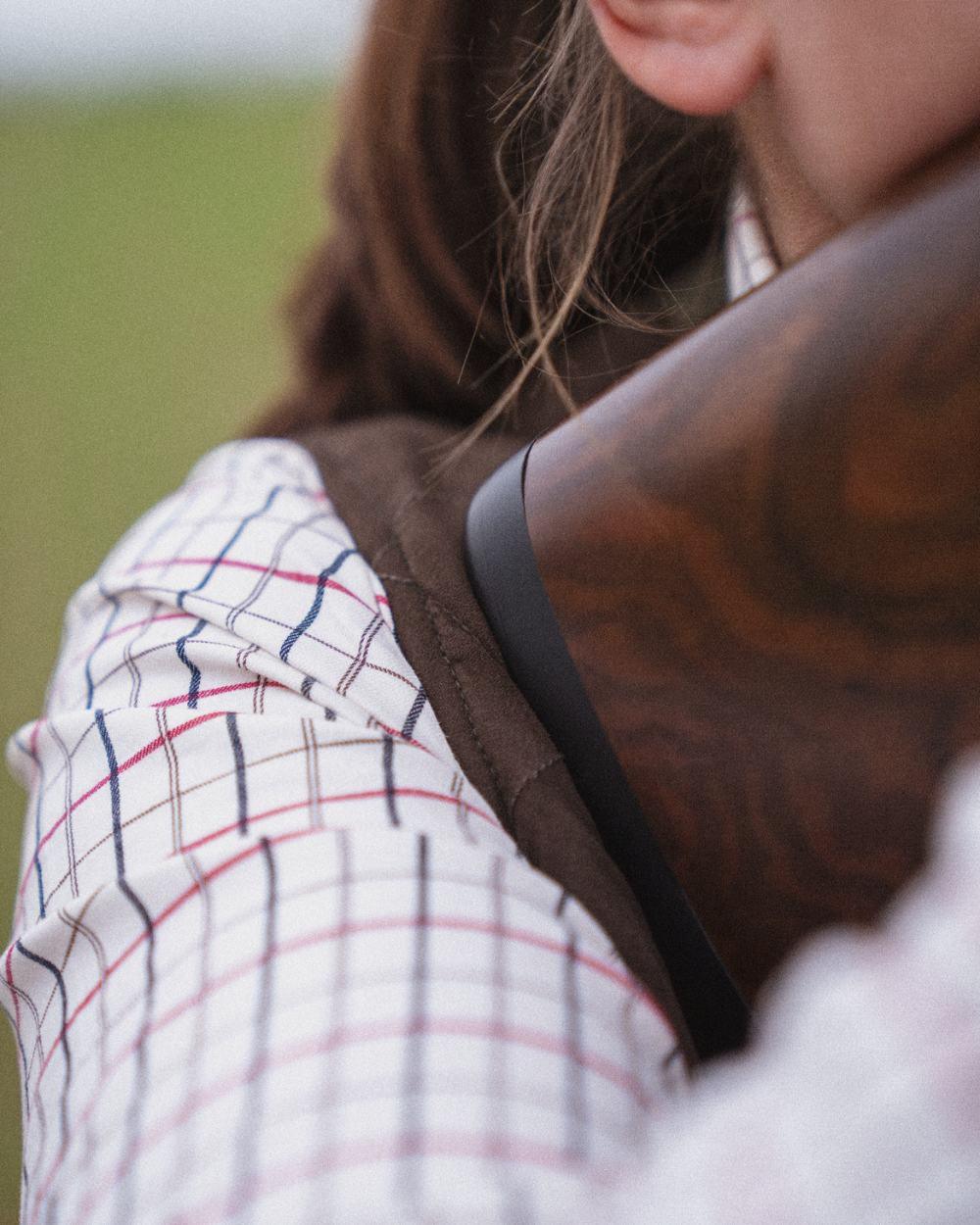 Cabernet Blue Check Coloured Seeland Kerry Shooting Shirt on outdoor background #colour_cabernet-blue-check
