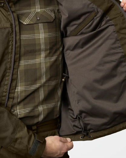 Pine Green Dark Brown Coloured Seeland Key-Point Elements Jacket on white background #colour_pine-green-dark-brown