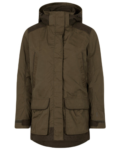 Pine Green Grizzly Brown Coloured Seeland Key-Point Kora Jacket on white background #colour_pine-green-grizzly-brown