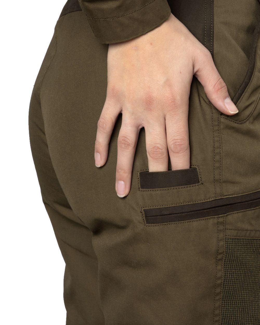 Pine Green Grizzly Brown coloured Seeland Key-Point Kora Trousers on white background #colour_pine-green-grizzly-brown