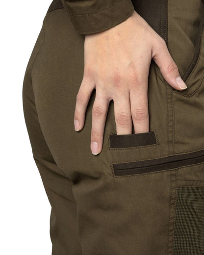 Pine Green Grizzly Brown coloured Seeland Key-Point Kora Trousers on white background #colour_pine-green-grizzly-brown