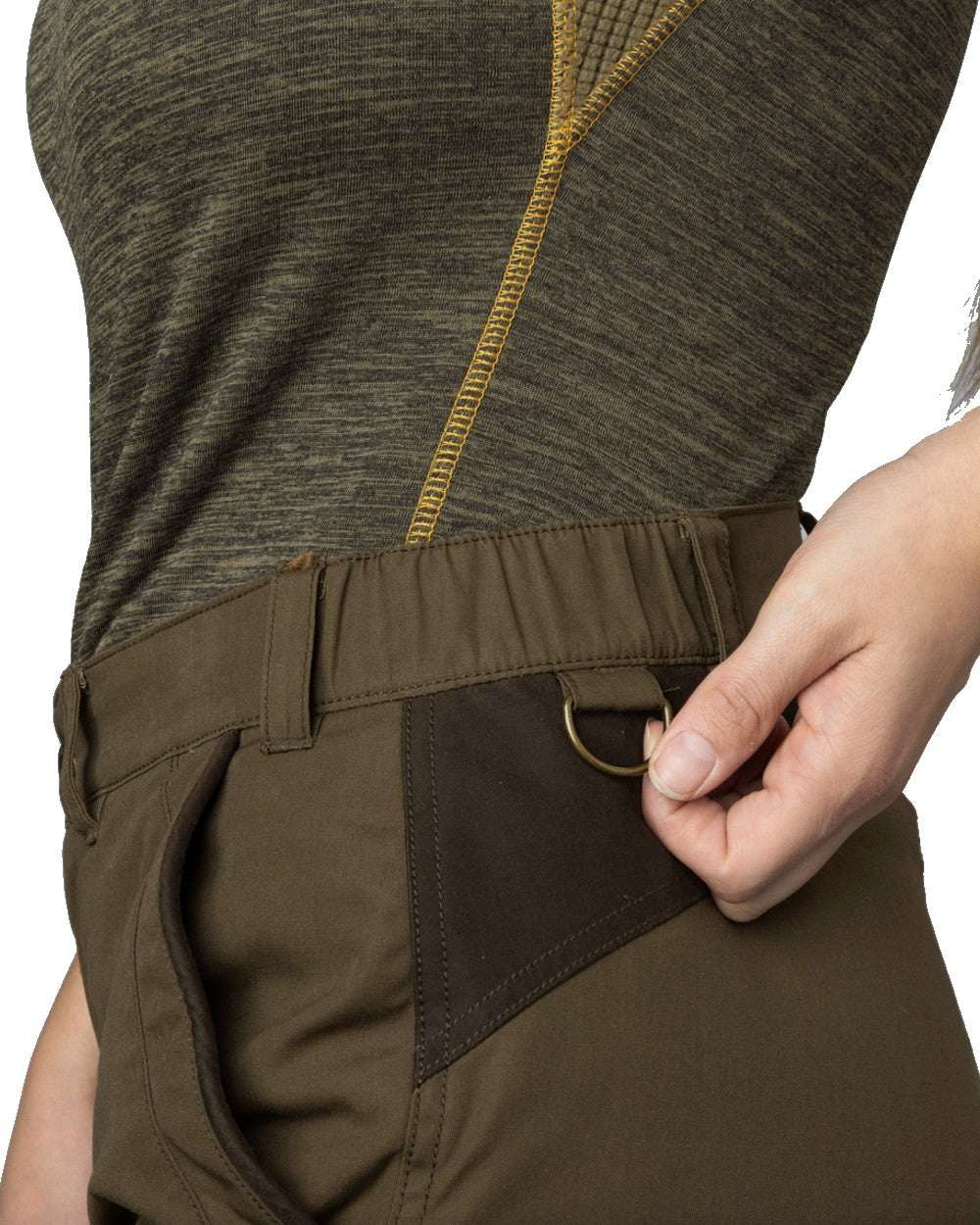 Pine Green Grizzly Brown Coloured Seeland Key-Point Kora Trousers on white background #colour_pine-green-grizzly-brown