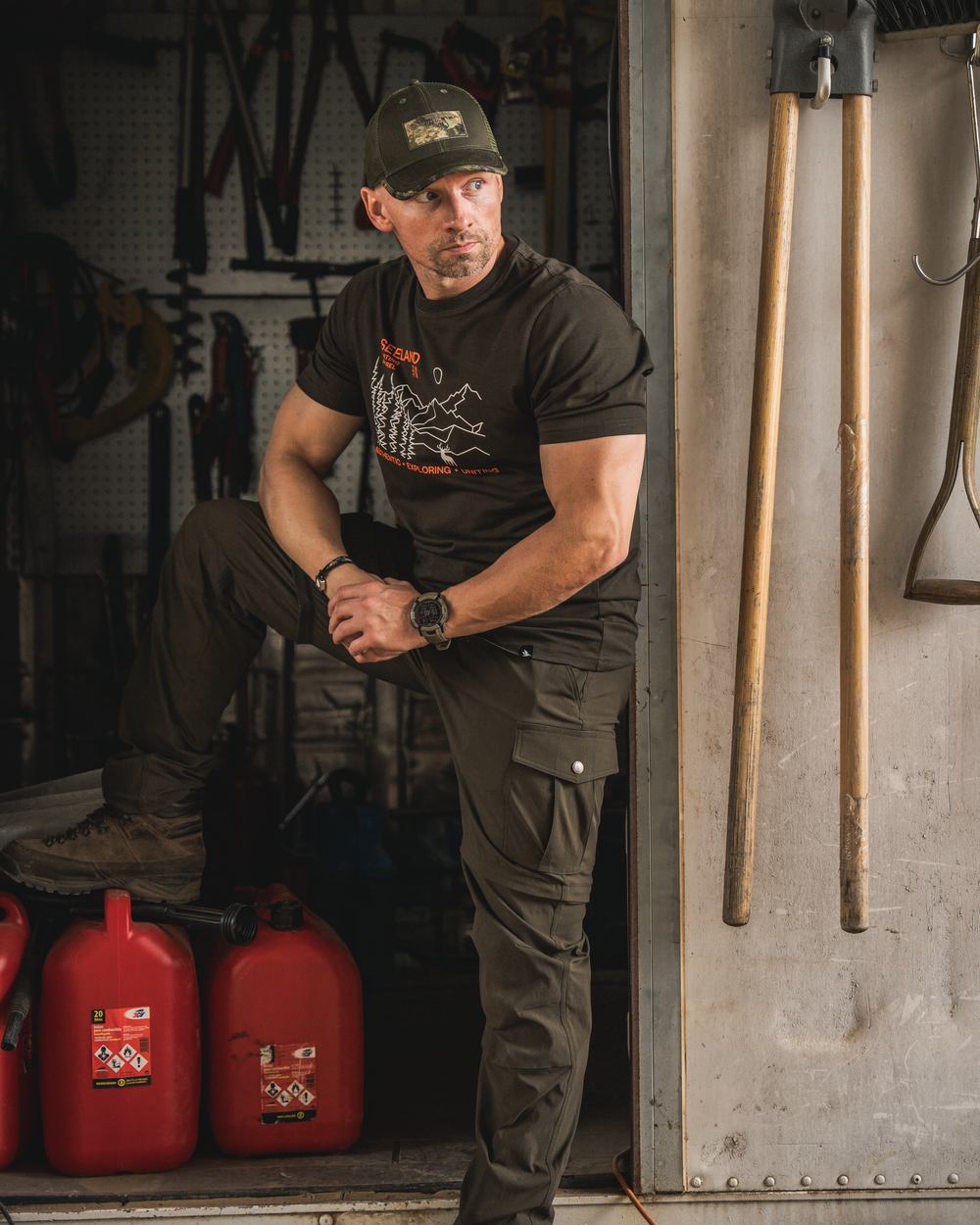 Pine Green Coloured Seeland Landscape T-Shirt on outdoor background #colour_pine-green