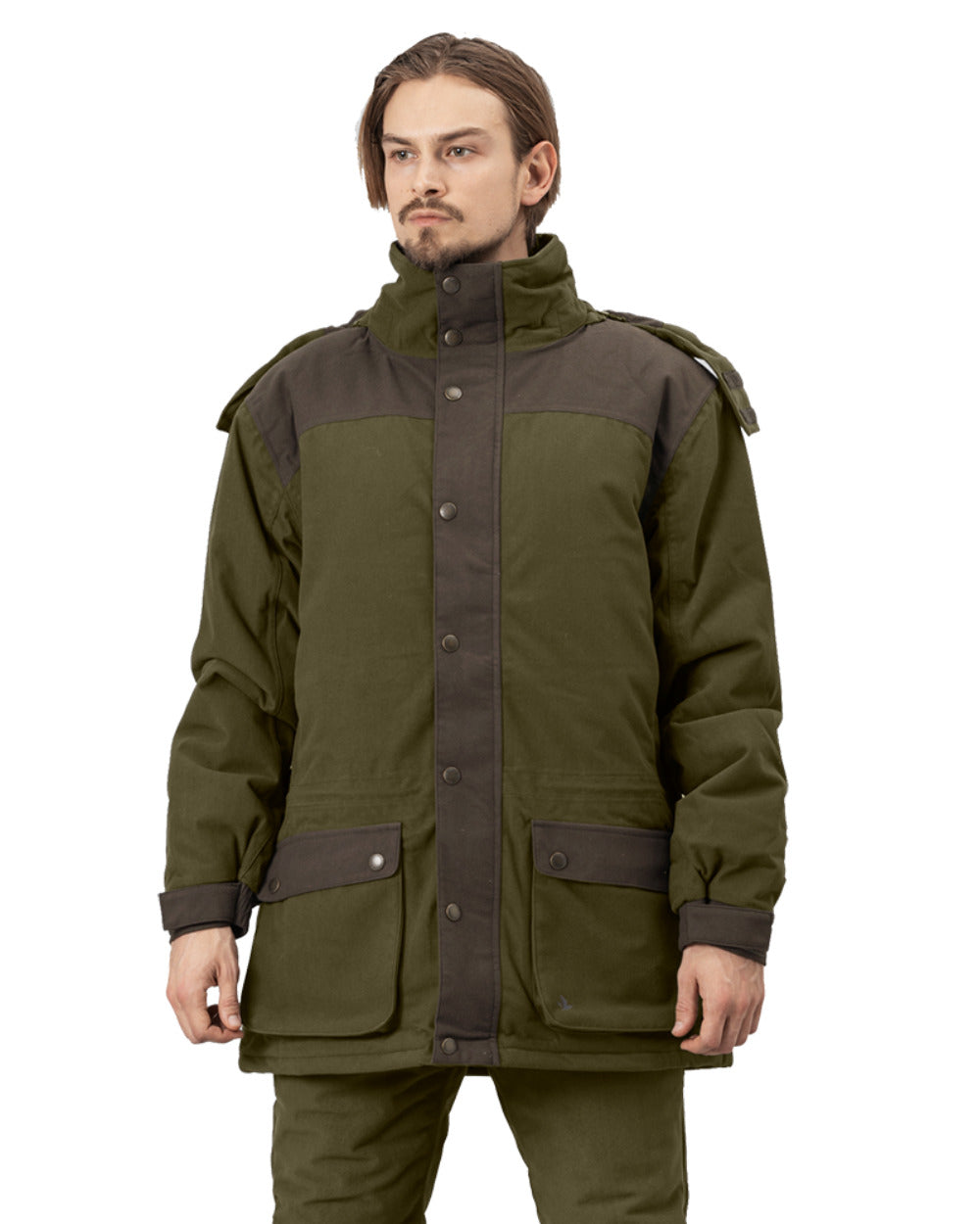 Pine Green Coloured Seeland Max Warm II Jacket on white background #colour_pine-green