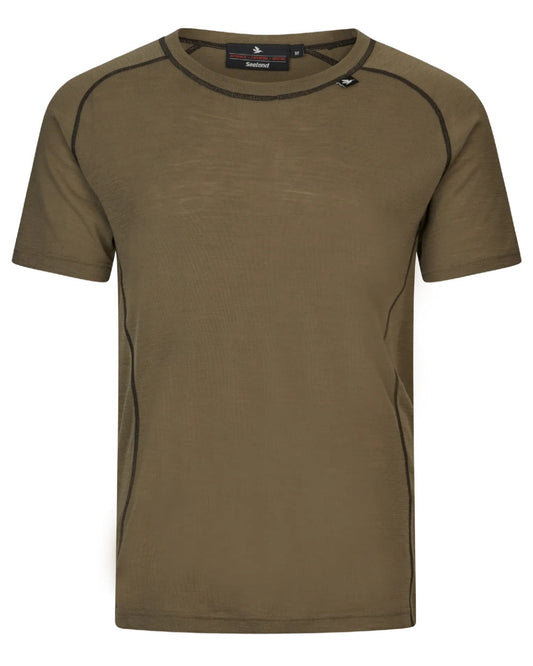 Covert Green Coloured Seeland Mens Apex Merino T-Shirt on white background #colour_covert-green