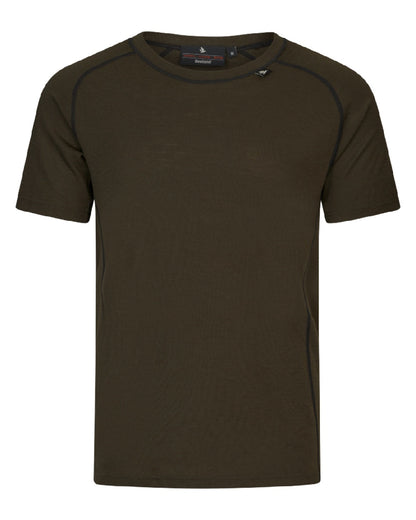 Pine Green Coloured Seeland Mens Apex Merino T-Shirt on white background #colour_pine-green