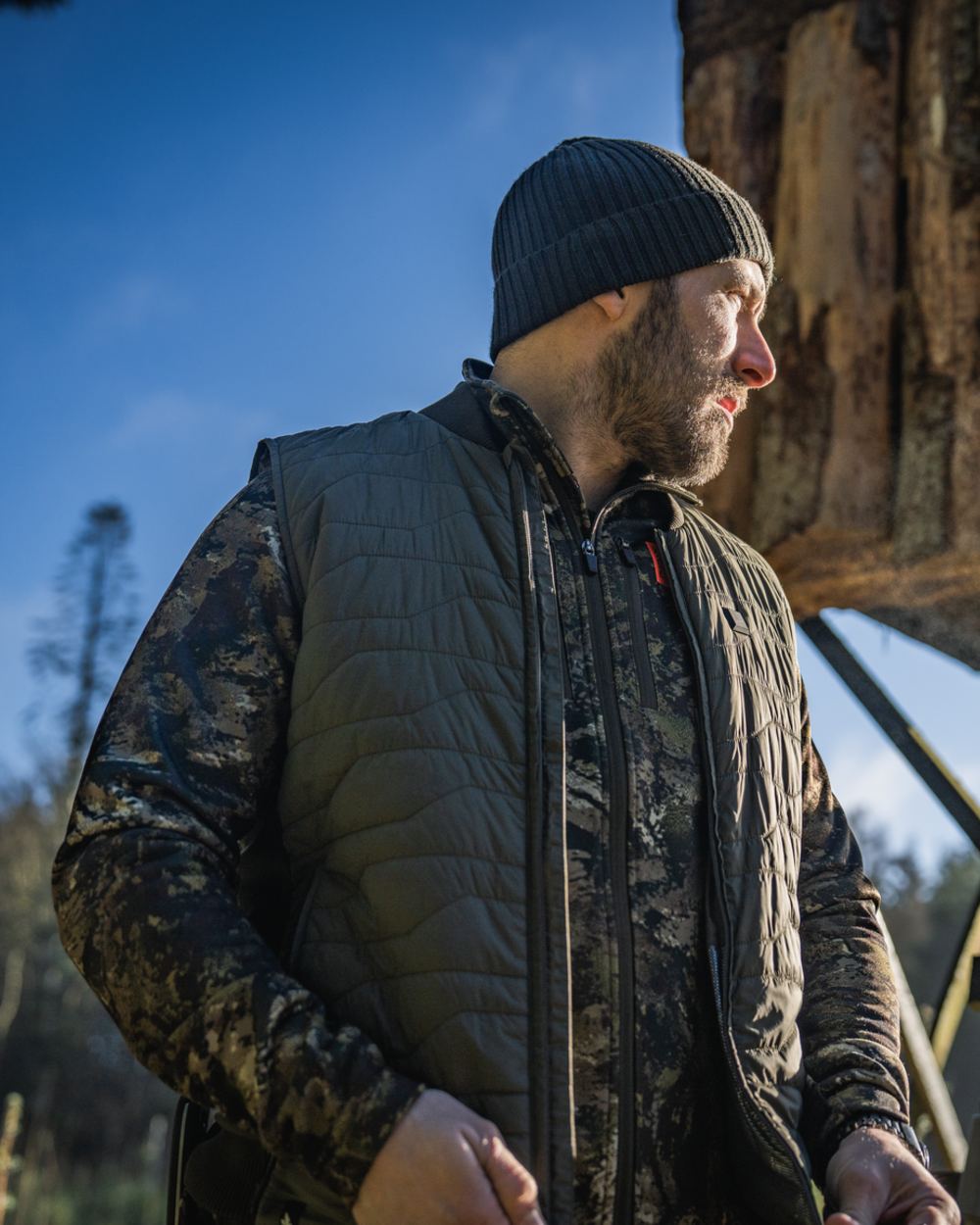 Grape Leaf Coloured Seeland Mens Celsius Heat Liner Waistcoat on outdoor background #colour_grape-leaf