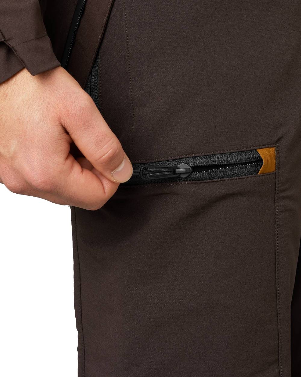 Dark Brown Coloured Seeland Mens Dog Active Trousers on white background #colour_dark-brown