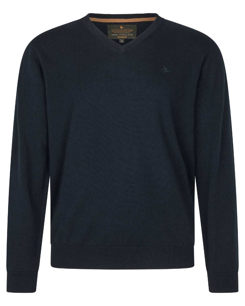 Dark Sapphire Coloured Seeland Mens Pine V-Neck Pullover on white background #colour_dark-sapphire