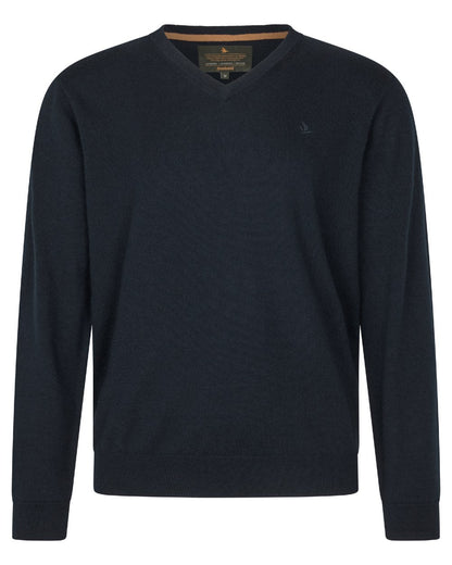 Dark Sapphire Coloured Seeland Mens Pine V-Neck Pullover on white background #colour_dark-sapphire