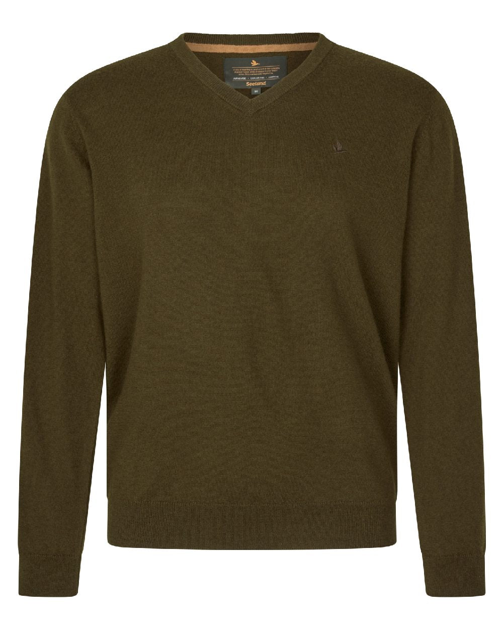 Light Pine Coloured Seeland Mens Pine V-Neck Pullover on white background #colour_light-pine
