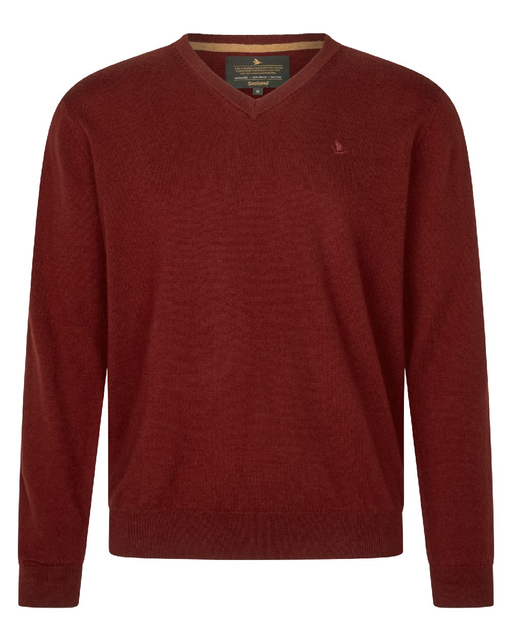 Merlot Coloured Seeland Mens Pine V-Neck Pullover on white background #colour_merlot