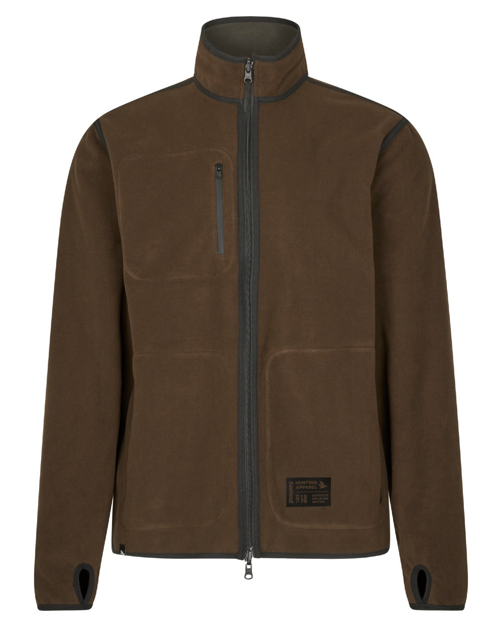 Grizzly Brown Demitasse Brown Coloured Seeland Mens Rogue Solid Reversible Fleece Jacket on white background #colour_grizzly-brown-demitasse-brown