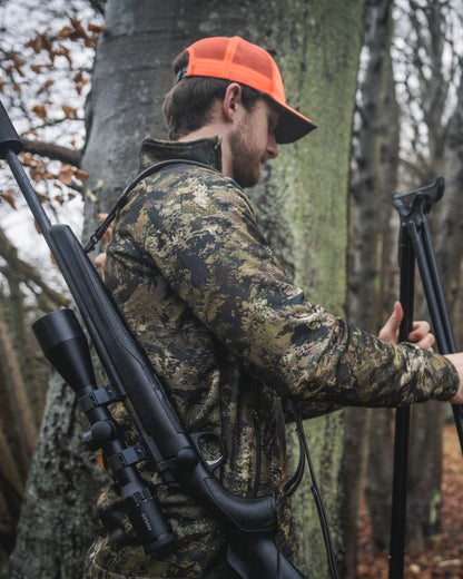 InVIS MPC Green Coloured Seeland Mens Tidal Camo Fleece Jacket on forest background #colour_invis-mpc-green