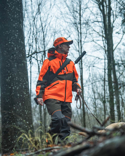 Orange Blaze Coloured Seeland Mens Venture Serac Jacket on outdoor background #colour_orange-blaze