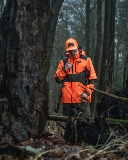 Orange Blaze Coloured Seeland Mens Venture Serac Jacket on outdoor background #colour_orange-blaze
