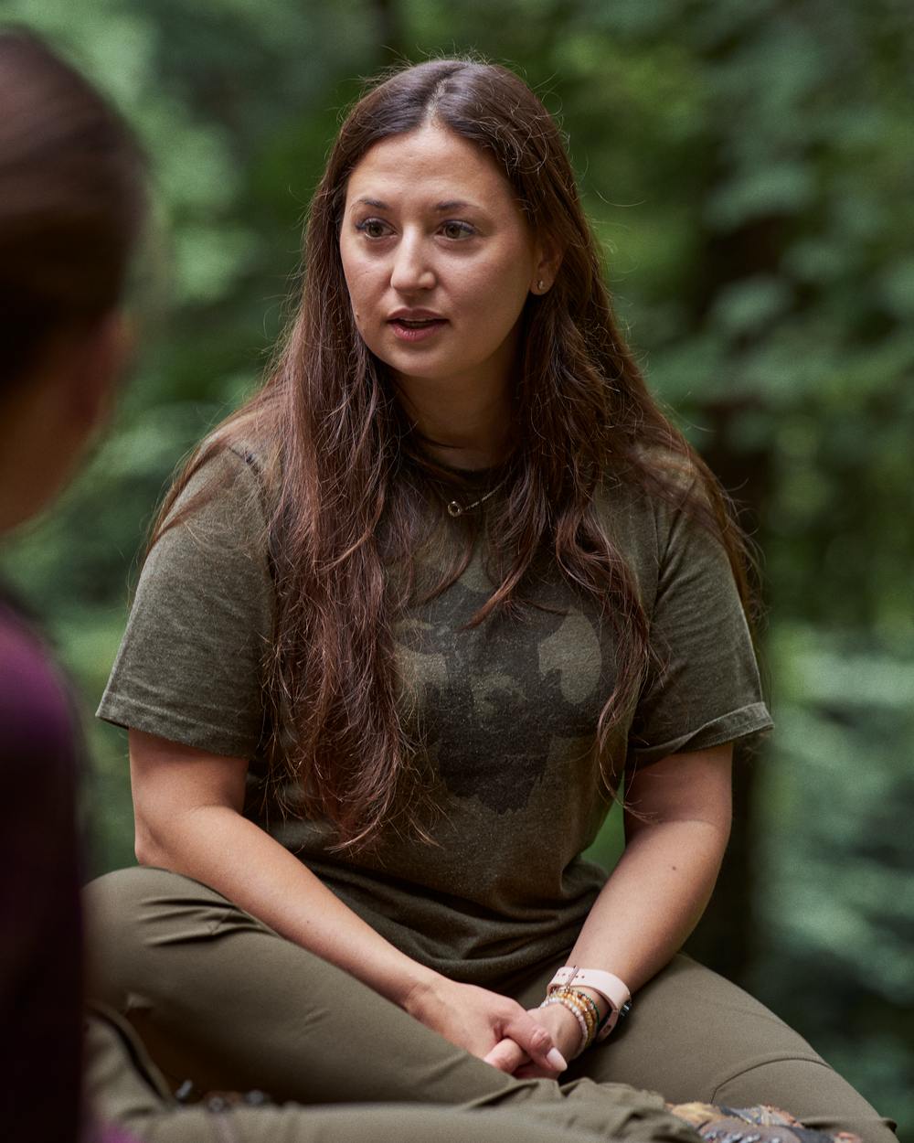 Pine Green Melange Coloured Seeland Outdoor T-Shirts on outdoor background #colour_pine-green-melange