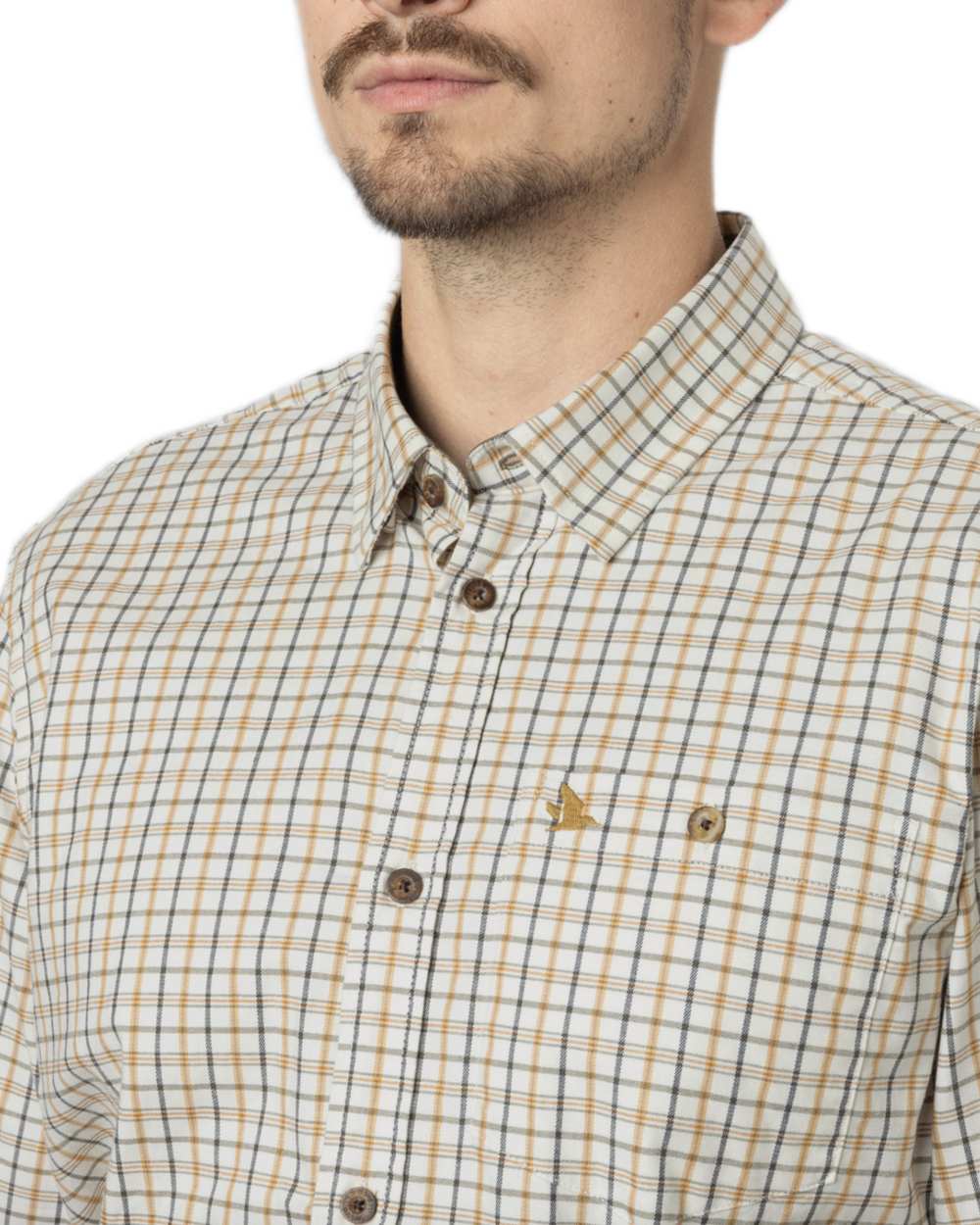 Classic Blue Classic Brown Check Coloured Seeland Oxford Shooting Shirt on white background #colour_classic-blue-classic-brown-check