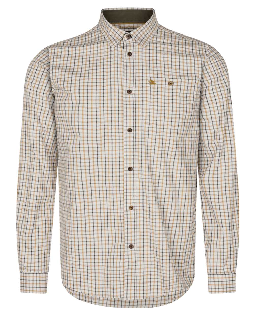Classic Blue Classic Brown Check Coloured Seeland Oxford Shooting Shirt on white background #colour_classic-blue-classic-brown-check