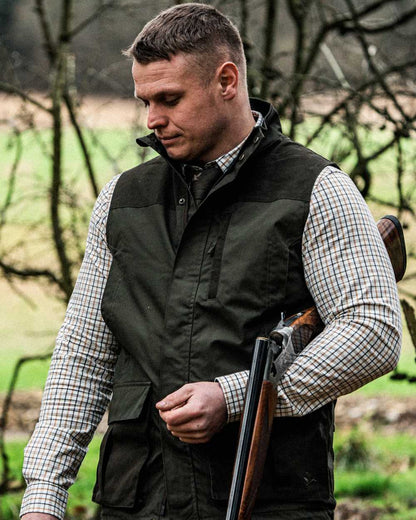 Grape Leaf Terracotta Check Coloured Seeland Oxford Shooting Shirt on outdoor background #colour_grape-leaf-terracotta-check