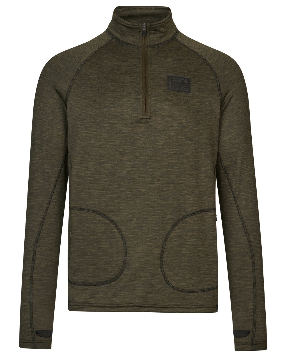 Pine Green Melange Coloured Seeland Peak Half Zip on white background #colour_pine-green-melange