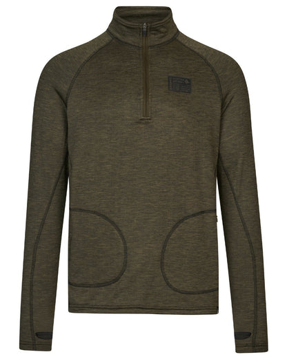 Pine Green Melange Coloured Seeland Peak Half Zip on white background #colour_pine-green-melange