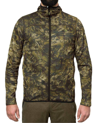 InVis Green Coloured Seeland Power Camo Fleece Jacket on white background #colour_invis-green