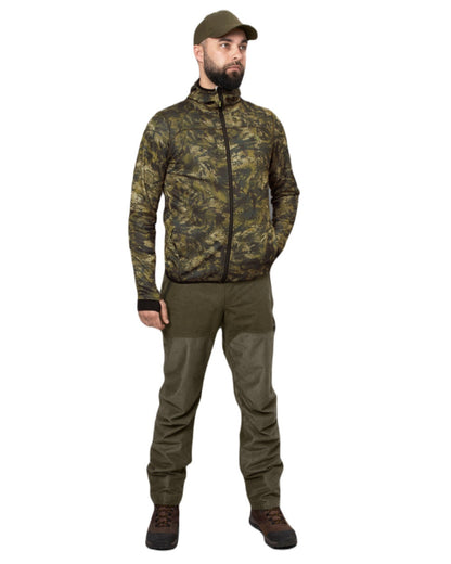 InVis Green Coloured Seeland Power Camo Fleece Jacket on white background #colour_invis-green